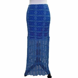 ROYAL Blue Floral Lace Sheer Maxi Skirt